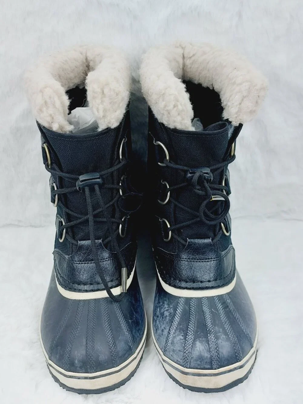 Sorel Girls Black Yoot Pac Nylon Waterproof Fur Trim Lace-Up Snow Boots Size 5